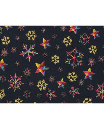 Rainbow Christmas Metallic Cotton Print, Snowflake, Navy