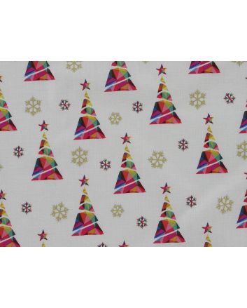 Rainbow Christmas Metallic Cotton Print, Tree, Cream