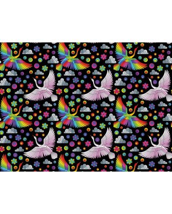 Rainbow Mosaic Cotton Print, Cranes