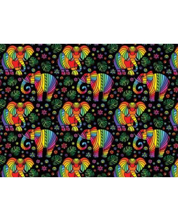 Rainbow Mosaic Cotton Print, Elephant