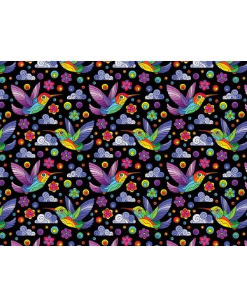 Rainbow Mosaic Cotton Print, Humming Birds