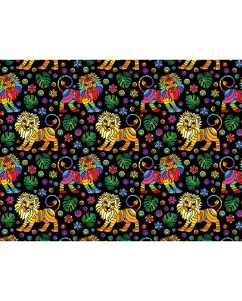 Rainbow Mosaic Cotton Print, Lions