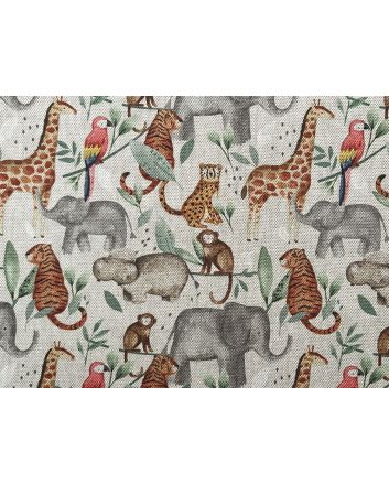 Rainforest Animals Linen Look Cotton Panama, Natural