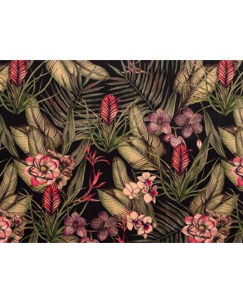 Rainforest Floral Printed Velvet, Black