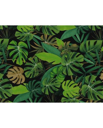 Rainforest Jungle Leaves Cotton Poplin, Black