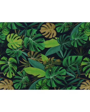 Rainforest Jungle Leaves Cotton Poplin, Navy