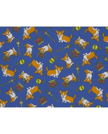 Regal Corgies Polycotton Print, Royal Blue