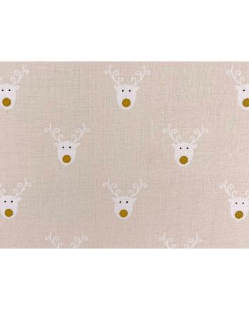 Reindeer Face Christmas Cotton Print, Cream