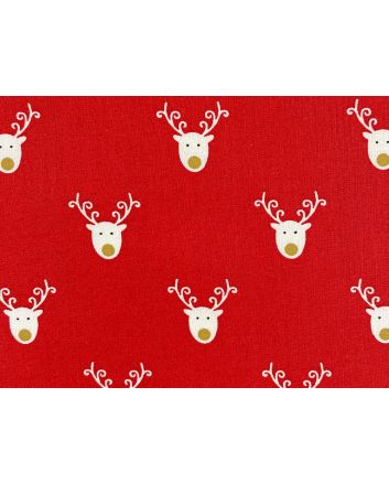 Reindeer Face Christmas Cotton Print, Red
