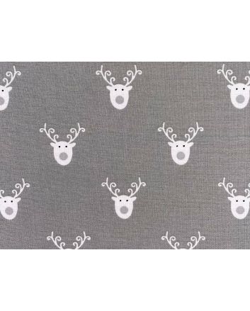 Reindeer Face Christmas Cotton Print, Silver