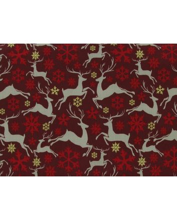 Reindeer Golden Snowflake Cotton Poplin Print, Red