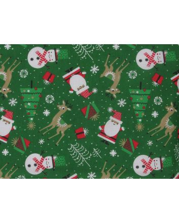 Reindeer Snowman Polycotton Print, Green