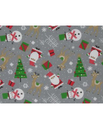 Reindeer Snowman Polycotton Print, Grey