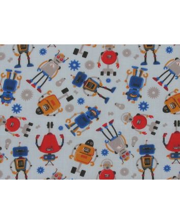 Roaming Robots Polycotton Print, Light Blue