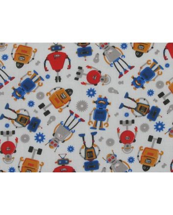 Roaming Robots Polycotton Print, White