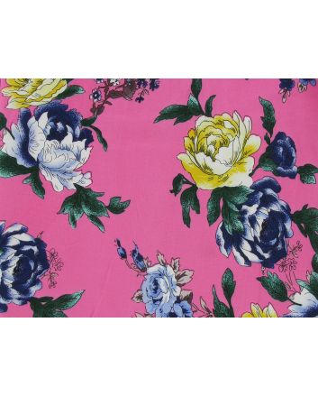 Rose Blossom Viscose Print, Hot Pink