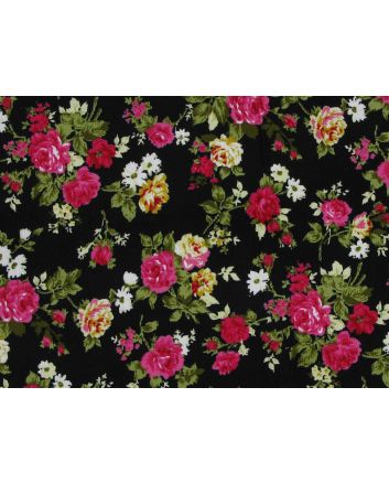 Rose Bunch Printed Needlecord, Cerise Rose