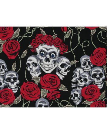 Rose Crown Skull Cotton Poplin, Black and Red