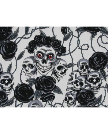 Rose Crown Skull Cotton Poplin, Black And White