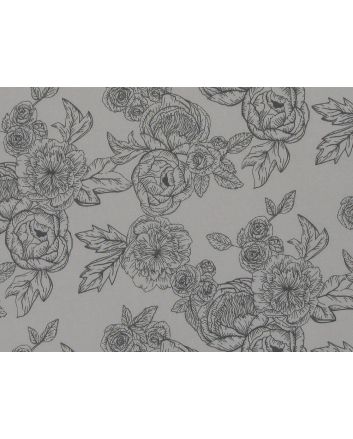 Rose Flower Polycotton, Print Grey