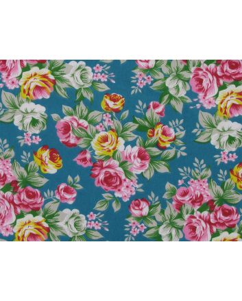 Rose Of The Night Polycotton Print, Turquoise