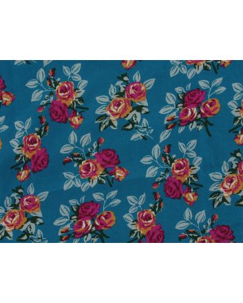 Rose Pair Viscose Print, Turquoise