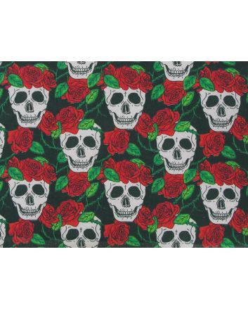 Rose Wreath Skull Polycotton Print, Black