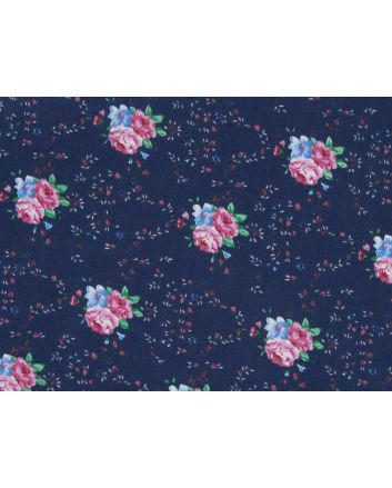 Roses and Petals Polycotton Print, Navy
