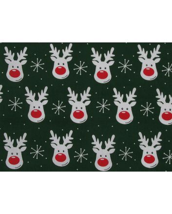 Rudolf Snowflake Christmas Polycotton Print, Green