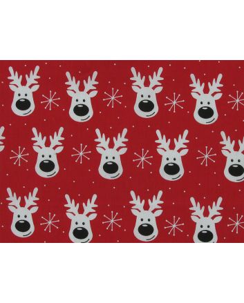 Rudolf Snowflake Christmas Polycotton Print, Red