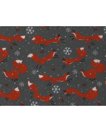 Running Fox Christmas Polycotton Print, Grey
