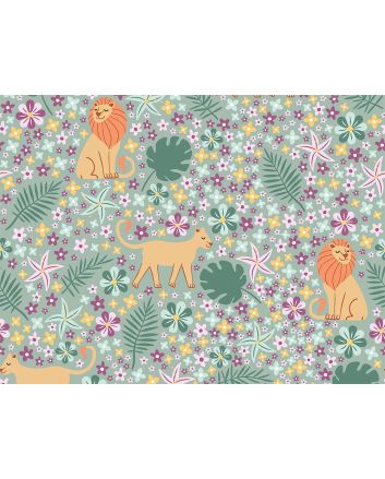 Safari Animal Leaves Cotton Jersey, Mint