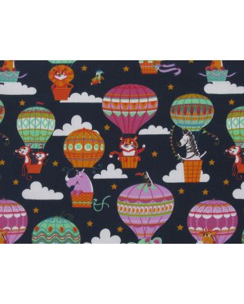 Safari Balloons Polycotton Print, Navy