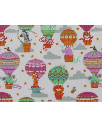 Safari Balloons Polycotton Print, White