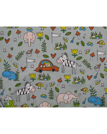 Safari Friends Cotton Print, Grey