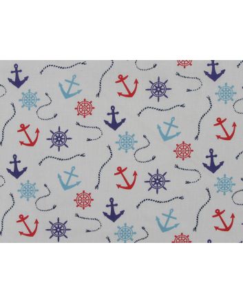 Sailors Anchor Polycotton Print, White