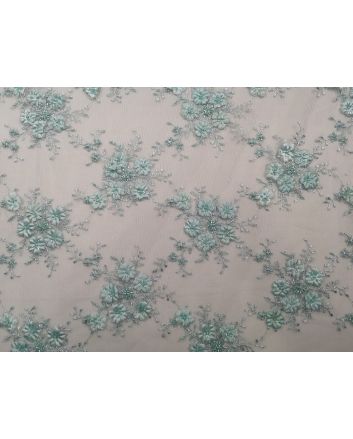 Scalloped Edge Embroidered Bouquet Lace, Aqua