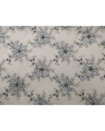 Scalloped Edge Embroidered Bouquet Lace, Graphite