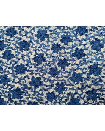 Scalloped Edge Floral Sequin Lace, Royal Blue