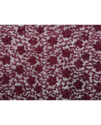 Scalloped Edge Floral Sequin Lace, Wine
