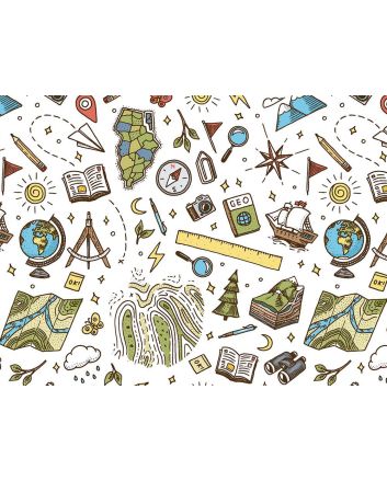 School Days Doodle Cotton Print, Geography