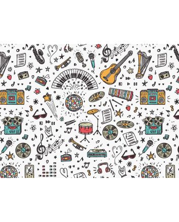 School Days Doodle Cotton Print, Music