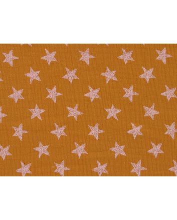 Scribble Star Printed Double Gauze, Ochre