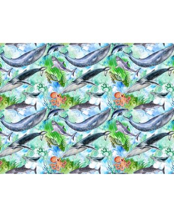 Sealife Cotton Print, Whales
