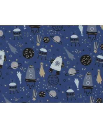 Shooting Star Rocket Polycotton Print, Blue