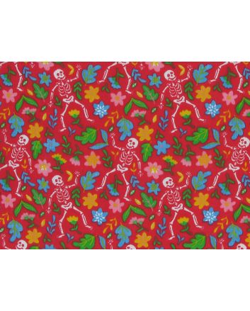 Skeleton Bloom Polycotton Print, Red