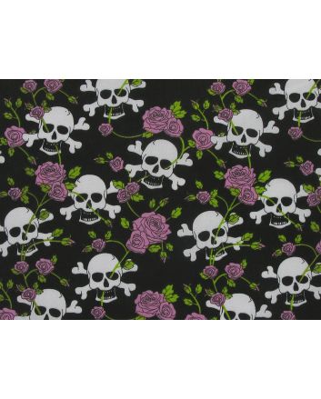 Skull and Crossbones Rose Polycotton Print, Pink