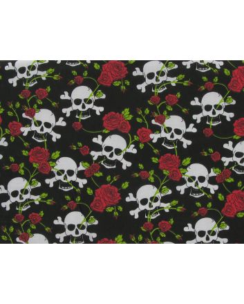 Skull and Crossbones Rose Polycotton Print, Red