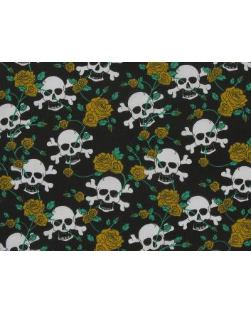 Skull and Crossbones Rose Polycotton Print, Yellow