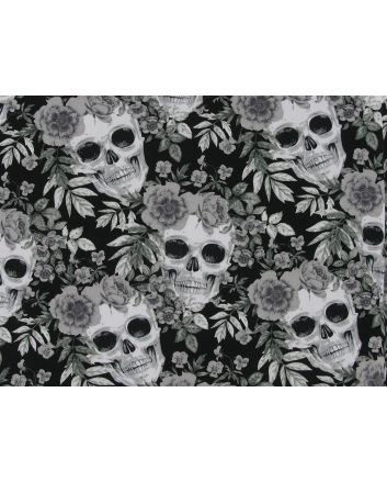 Skull Wreath Cotton Poplin Print, Black